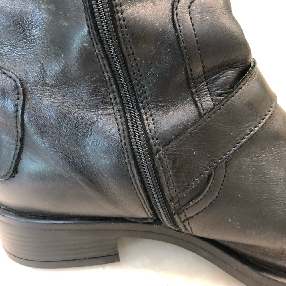 Elle Motorcycle Chunky Black Leather Boots with Silver Detail. So on trend! Sz39 - Picture 9 of 14